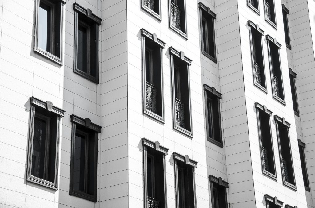 Apartment building.Multistori ed modern and stylish living block of flats.